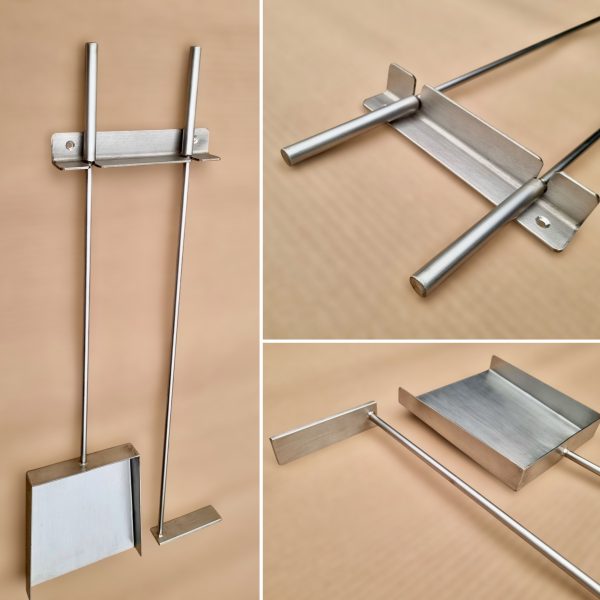 Set pala y atizador con soporte 100% acero inoxidable